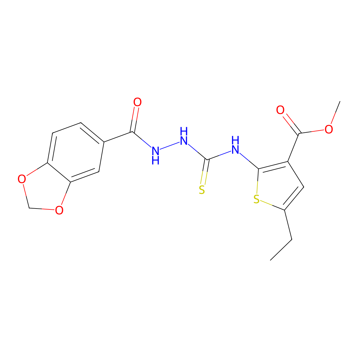 Methyl 2-({[2-(1,3-benzodioxol-5-ylcarbonyl)hydrazinyl]carbonothioyl}amino)-5-ethylthiophene-3-carboxylate molecular structure, CAS 588680-84-6