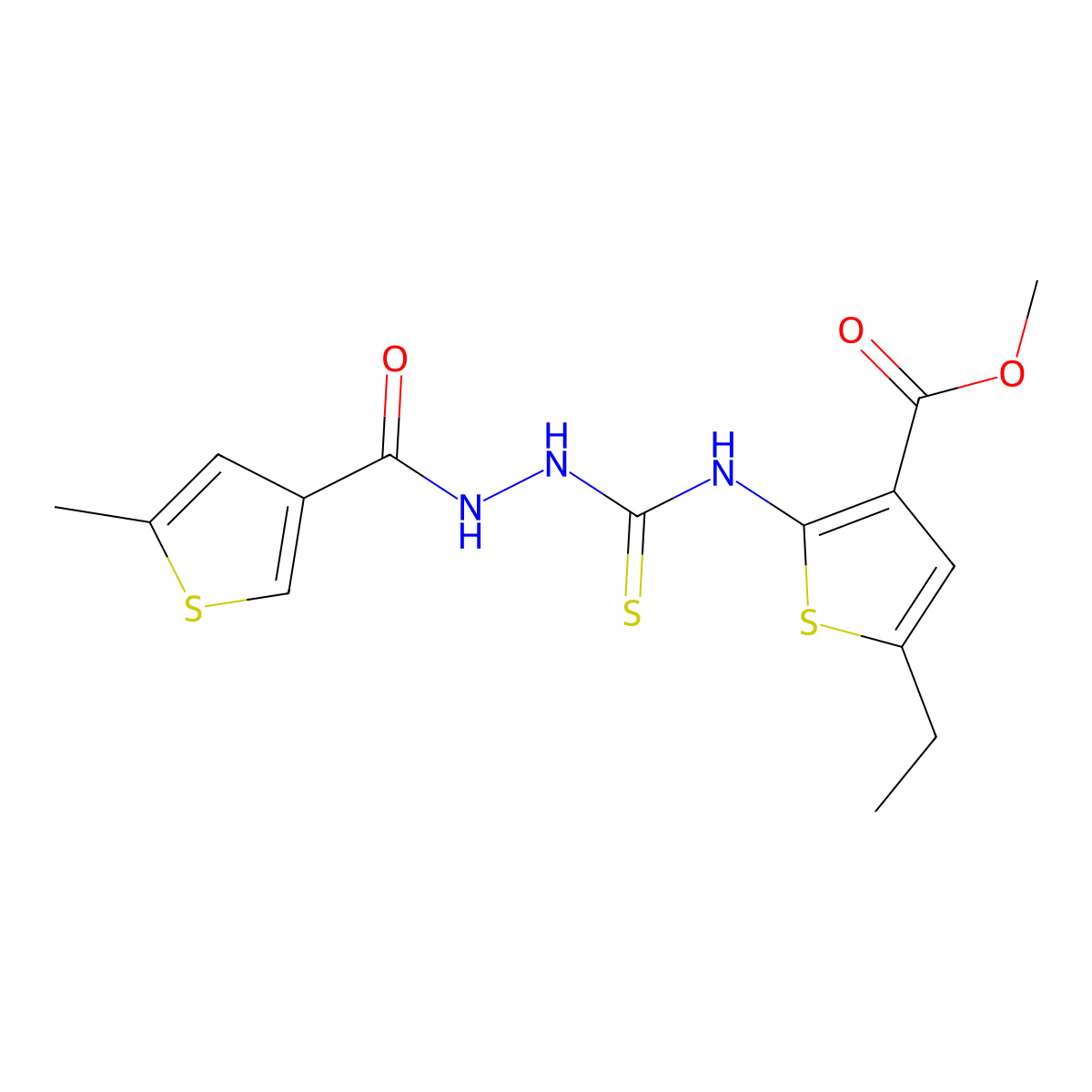 Methyl 5-ethyl-2-[({2-[(5-methylthiophen-3-yl)carbonyl]hydrazinyl}carbonothioyl)amino]thiophene-3-carboxylate molecular structure, CAS 588680-92-6