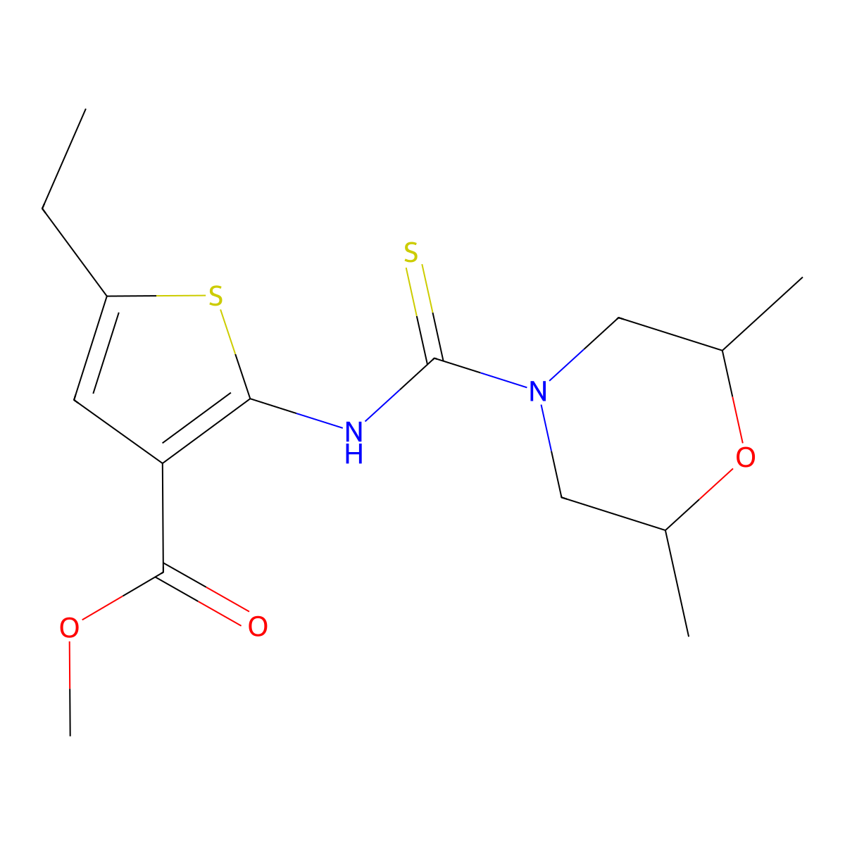 Methyl 2-{[(2,6-dimethylmorpholin-4-yl)carbonothioyl]amino}-5-ethylthiophene-3-carboxylate molecular structure, CAS 588681-21-4