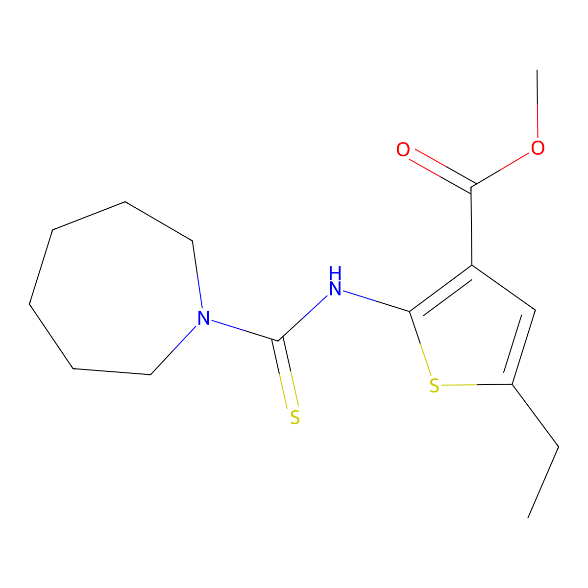 Methyl 2-[(azepan-1-ylcarbonothioyl)amino]-5-ethylthiophene-3-carboxylate molecular structure, CAS 588681-22-5
