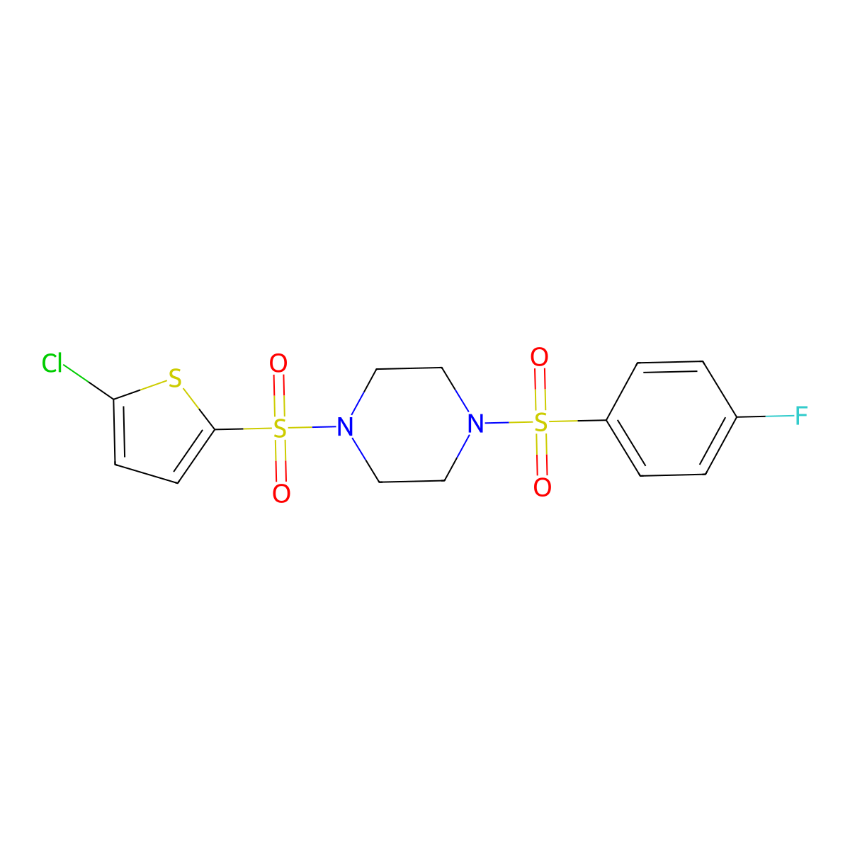 1-(5-Chlorothiophen-2-yl)sulfonyl-4-(4-fluorophenyl)sulfonylpiperazine molecular structure, CAS 588681-73-6