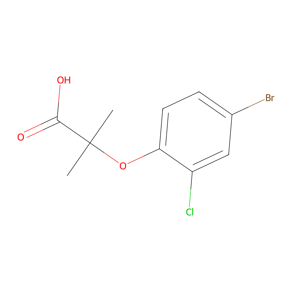 2-(4-Bromo-2-chlorophenoxy)-2-methylpropanoic acid molecular structure, CAS 588681-98-5