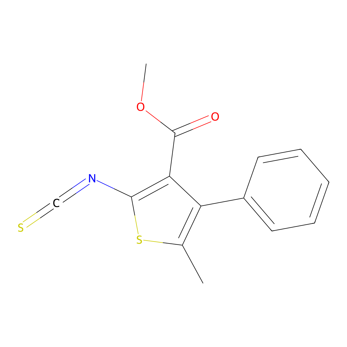 Methyl 2-isothiocyanato-5-methyl-4-phenylthiophene-3-carboxylate molecular structure, CAS 588682-00-2