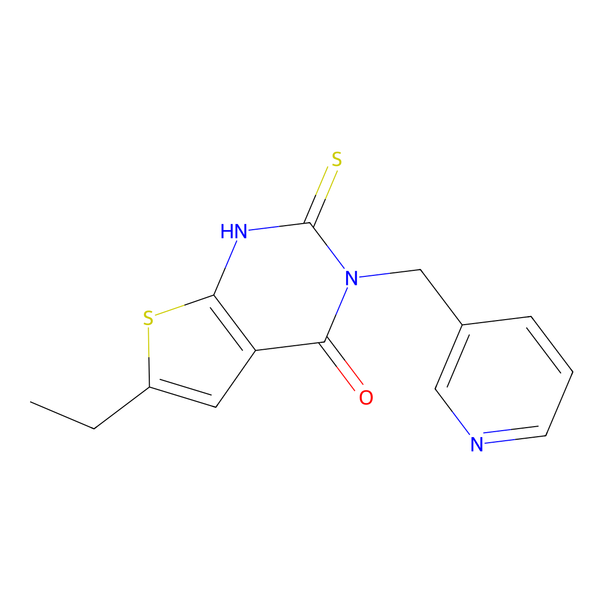 6-ethyl-3-(pyridin-3-ylmethyl)-2-sulfanylthieno[2,3-d]pyrimidin-4(3H)-one molecular structure, CAS 588682-09-1