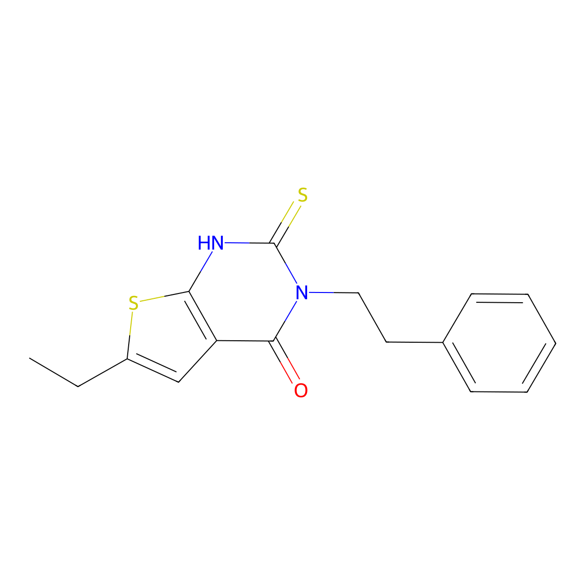 6-ethyl-3-(2-phenylethyl)-2-sulfanyl-3H,4H-thieno[2,3-d]pyrimidin-4-one molecular structure, CAS 588682-60-4
