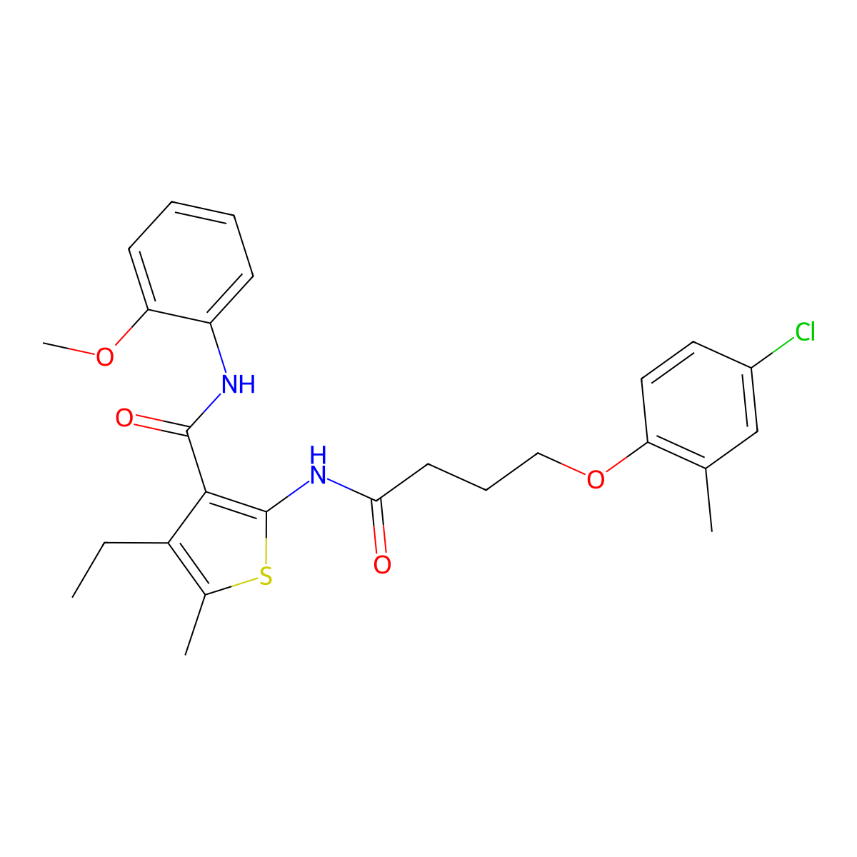 2-[4-(4-chloro-2-methylphenoxy)butanoylamino]-4-ethyl-N-(2-methoxyphenyl)-5-methylthiophene-3-carboxamide molecular structure, CAS 588683-20-9