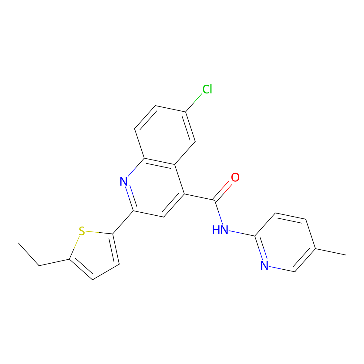 6-chloro-2-(5-ethylthiophen-2-yl)-N-(5-methylpyridin-2-yl)quinoline-4-carboxamide molecular structure, CAS 588683-25-4