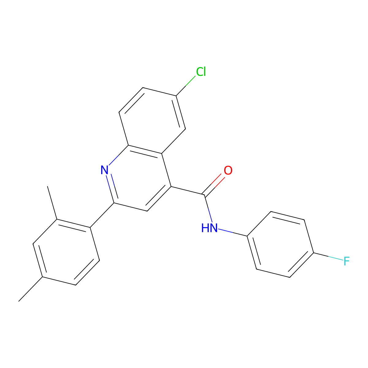6-chloro-2-(2,4-dimethylphenyl)-N-(4-fluorophenyl)quinoline-4-carboxamide molecular structure, CAS 588683-27-6