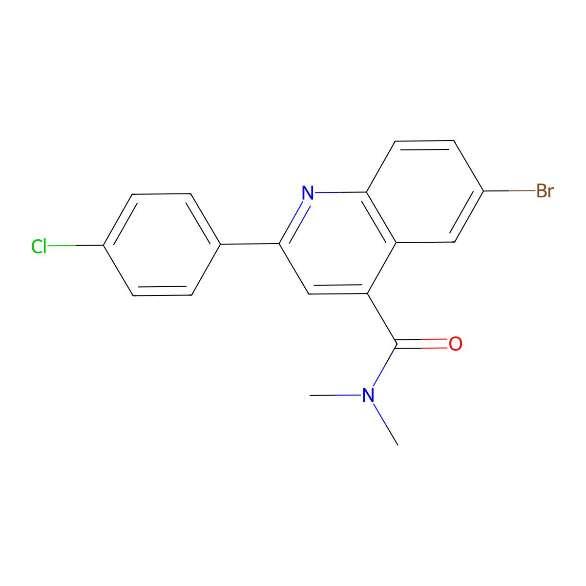 6-bromo-2-(4-chlorophenyl)-N,N-dimethylquinoline-4-carboxamide molecular structure, CAS 588683-30-1