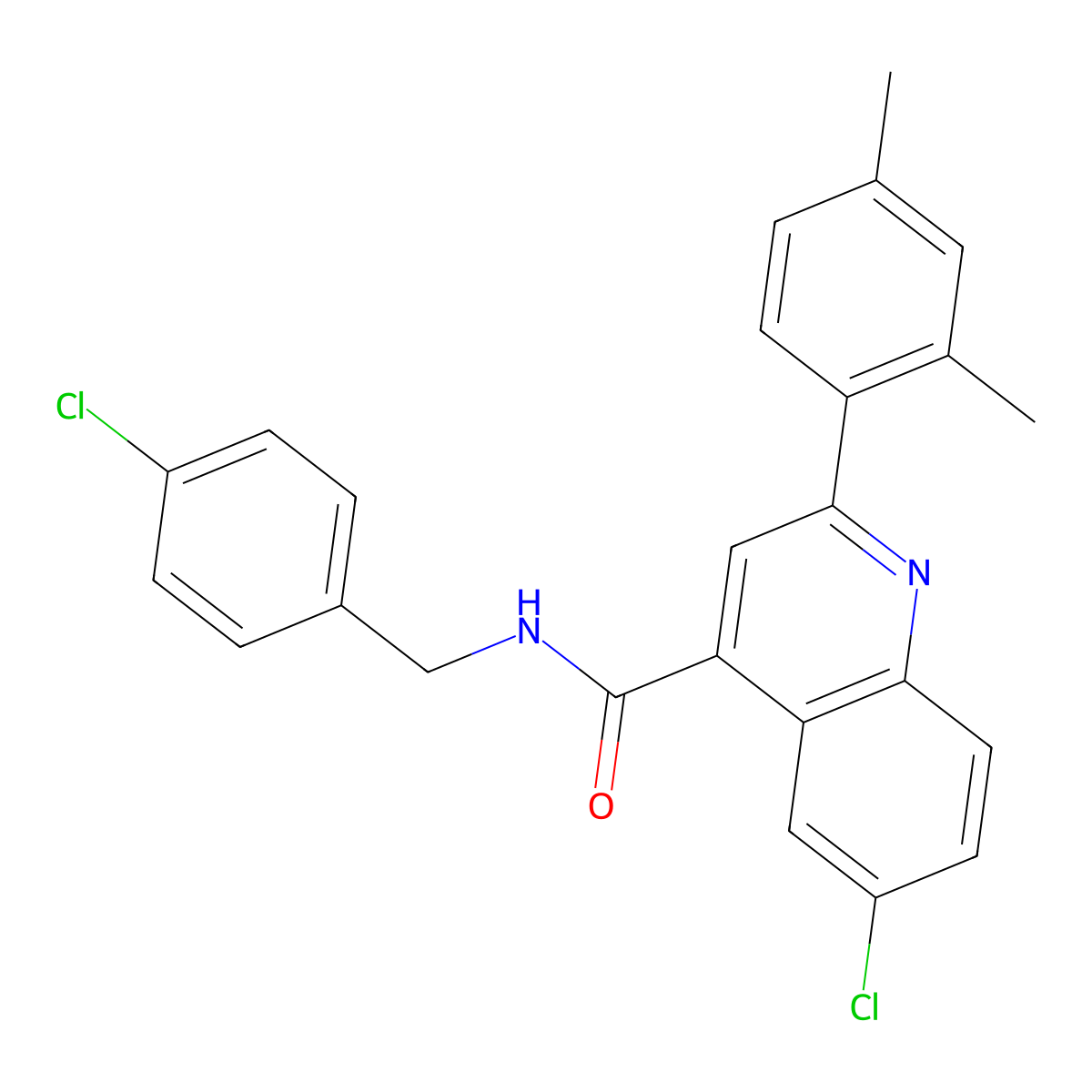 6-chloro-N-[(4-chlorophenyl)methyl]-2-(2,4-dimethylphenyl)quinoline-4-carboxamide molecular structure, CAS 588683-36-7