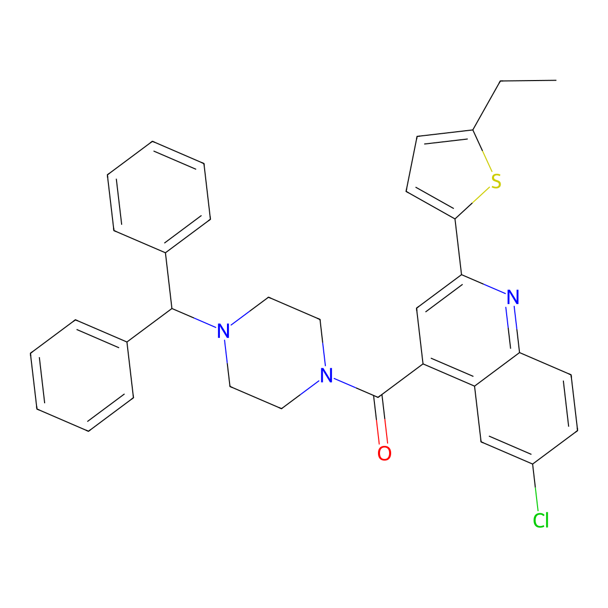 (4-Benzhydrylpiperazin-1-yl)-[6-chloro-2-(5-ethylthiophen-2-yl)quinolin-4-yl]methanone molecular structure, CAS 588683-52-7