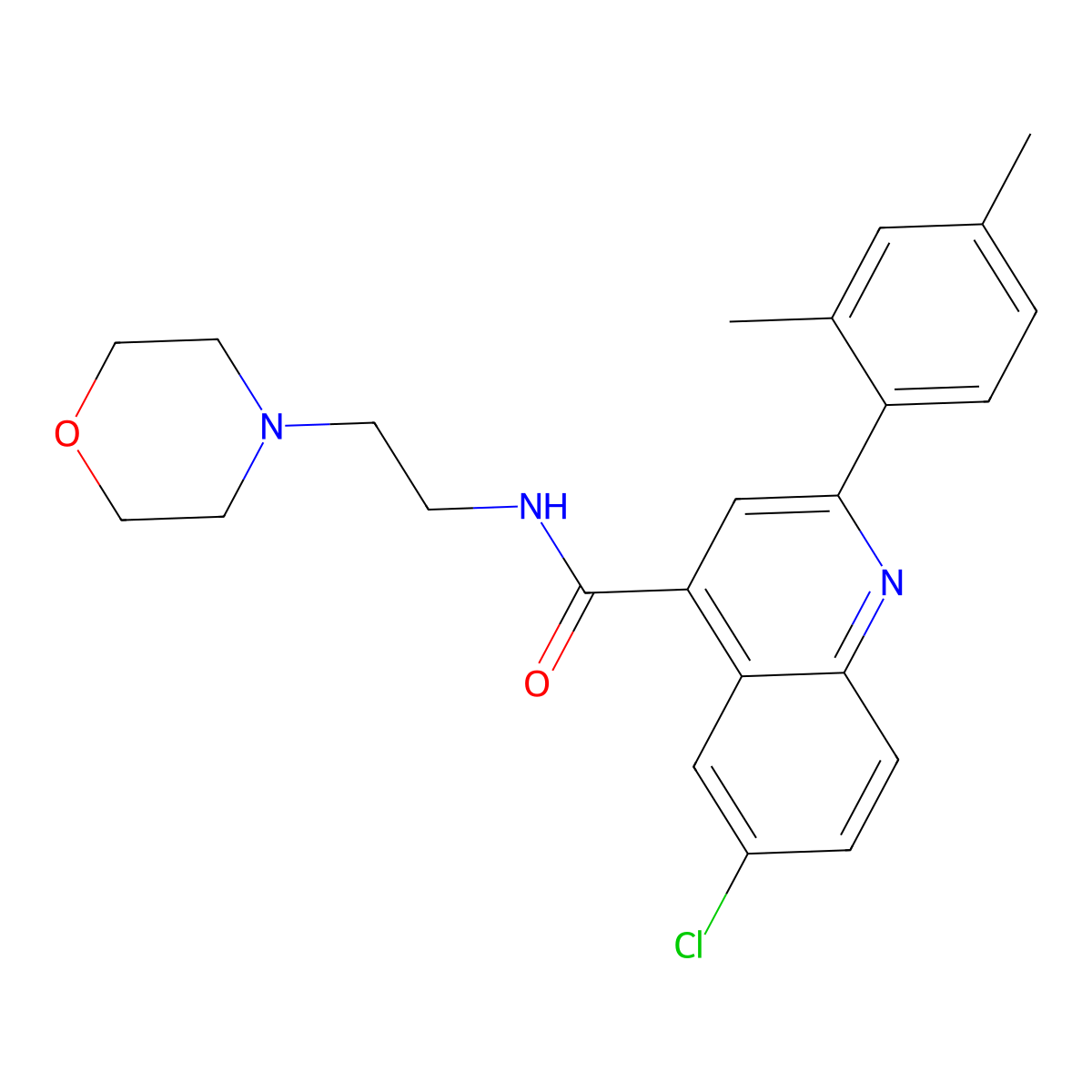 6-chloro-2-(2,4-dimethylphenyl)-N-(2-morpholin-4-ylethyl)quinoline-4-carboxamide molecular structure, CAS 588683-60-7