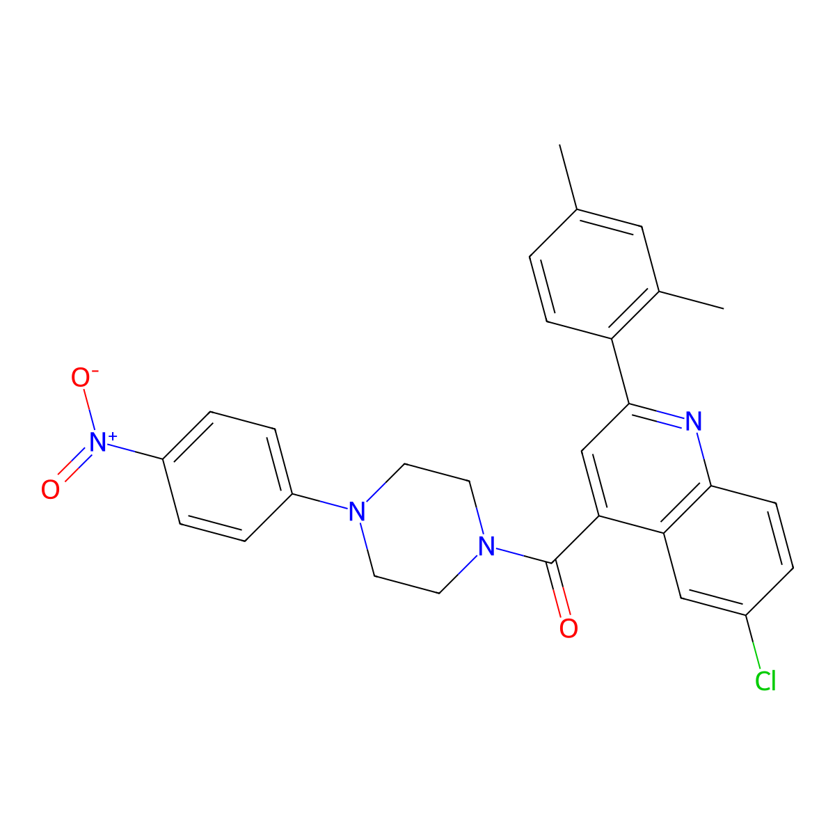 [6-Chloro-2-(2,4-dimethylphenyl)quinolin-4-yl]-[4-(4-nitrophenyl)piperazin-1-yl]methanone molecular structure, CAS 588683-62-9