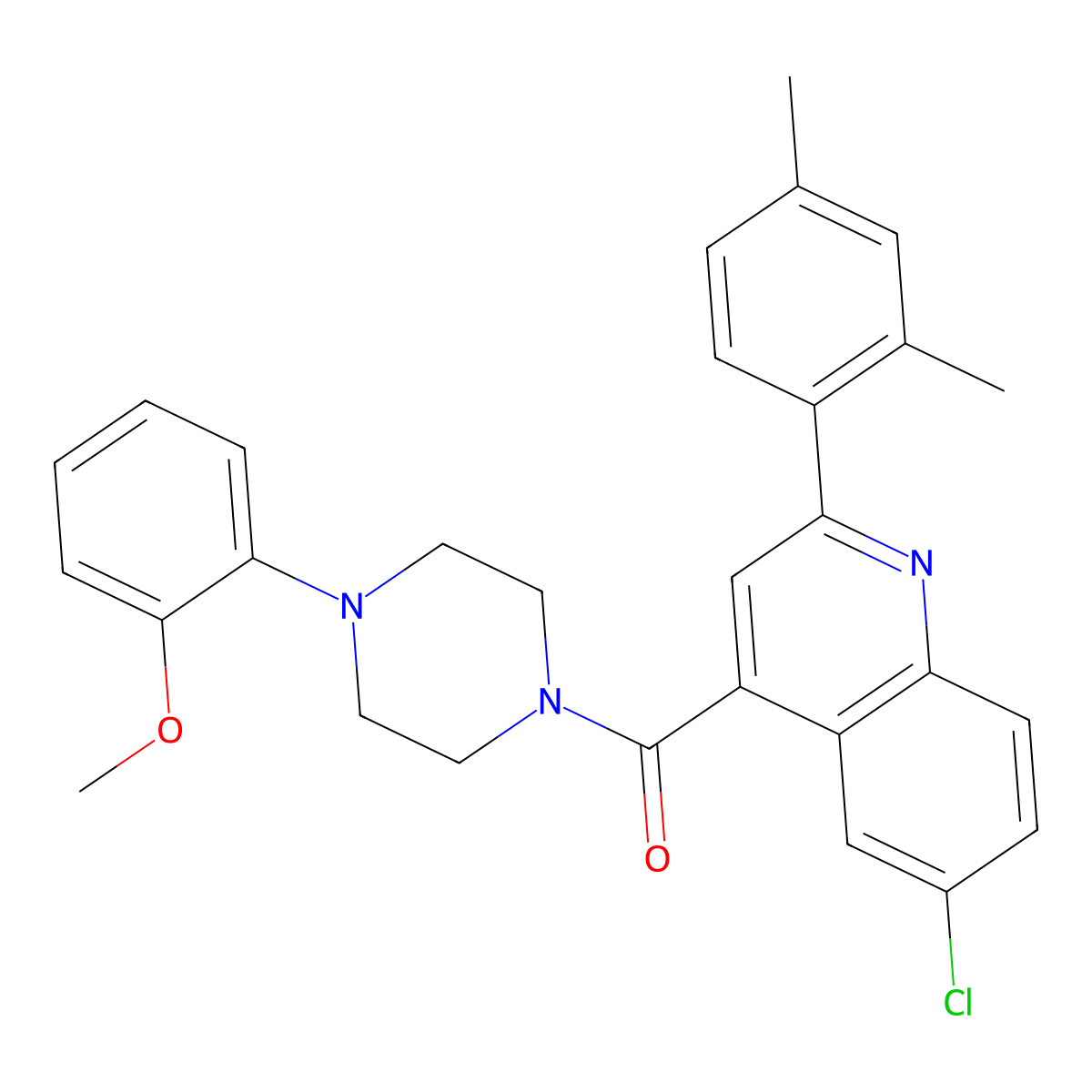[6-Chloro-2-(2,4-dimethylphenyl)quinolin-4-yl]-[4-(2-methoxyphenyl)piperazin-1-yl]methanone molecular structure, CAS 588683-64-1