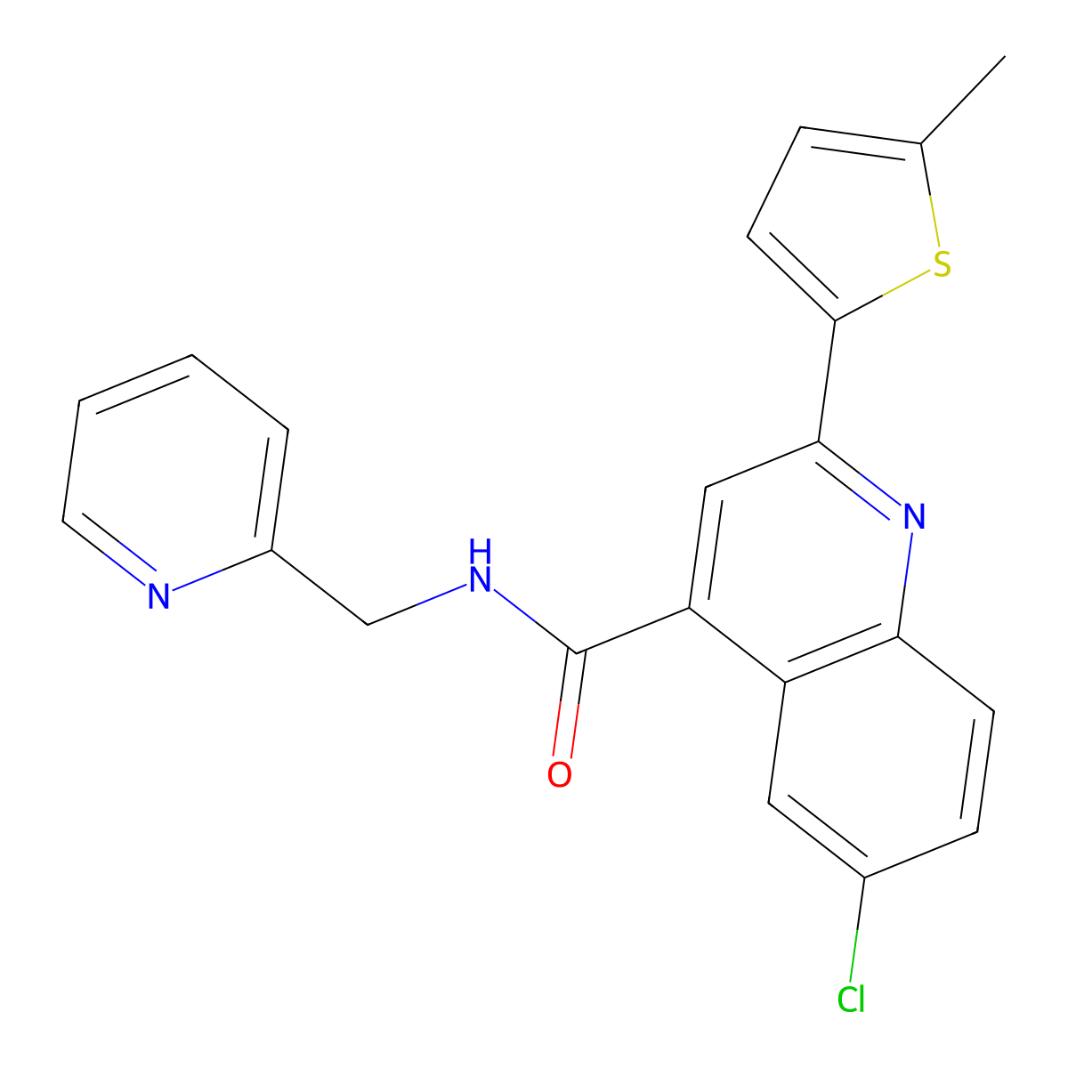 6-chloro-2-(5-methylthiophen-2-yl)-N-(pyridin-2-ylmethyl)quinoline-4-carboxamide molecular structure, CAS 588684-02-0