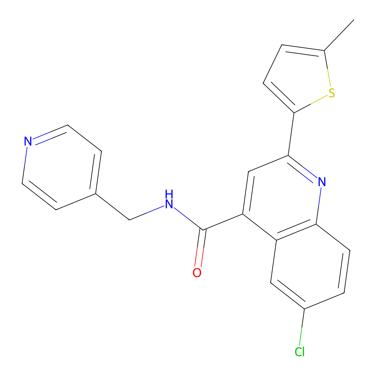 6-chloro-2-(5-methylthiophen-2-yl)-N-(pyridin-4-ylmethyl)quinoline-4-carboxamide molecular structure, CAS 588684-03-1