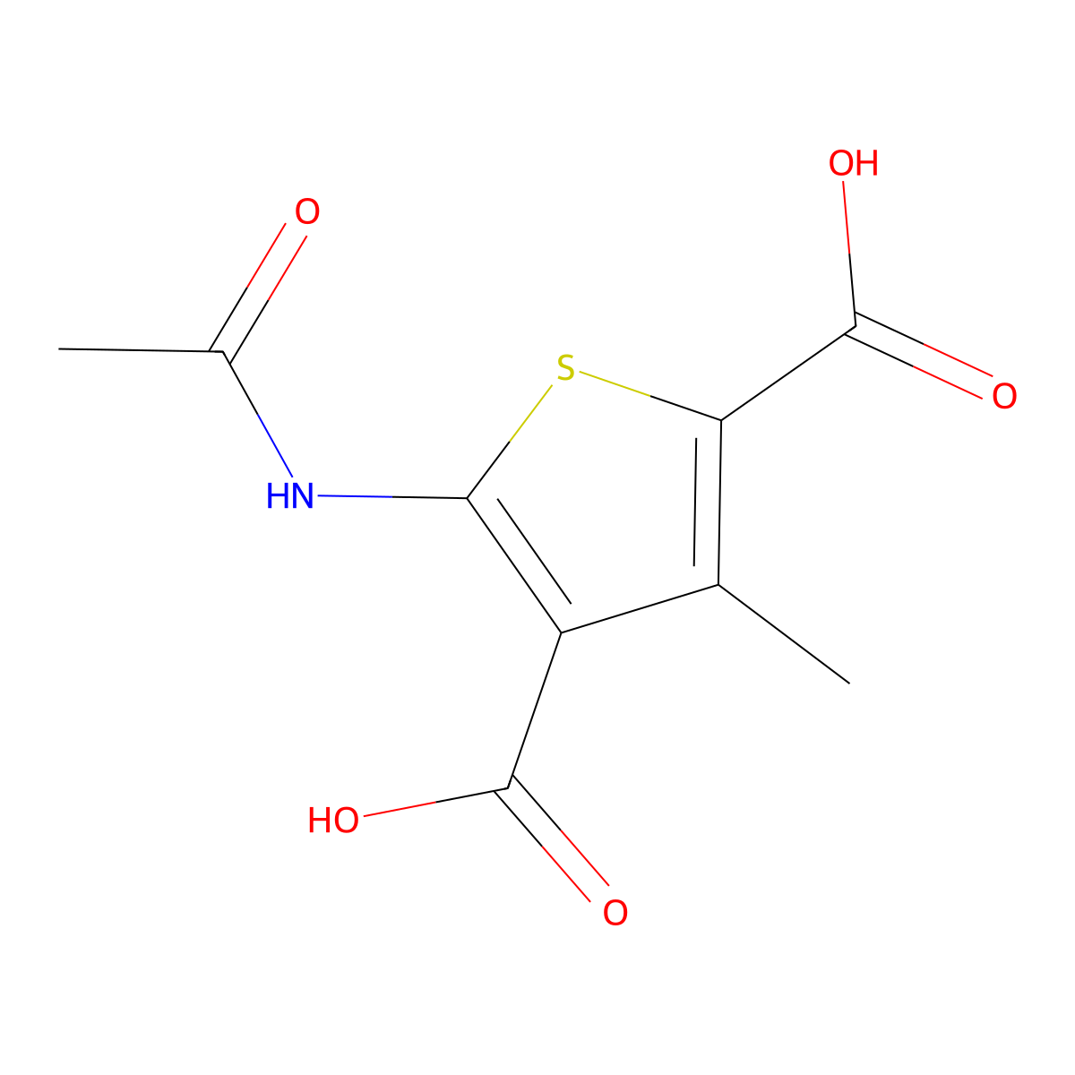 5-Acetamido-3-methylthiophene-2,4-dicarboxylic acid molecular structure, CAS 588684-13-3