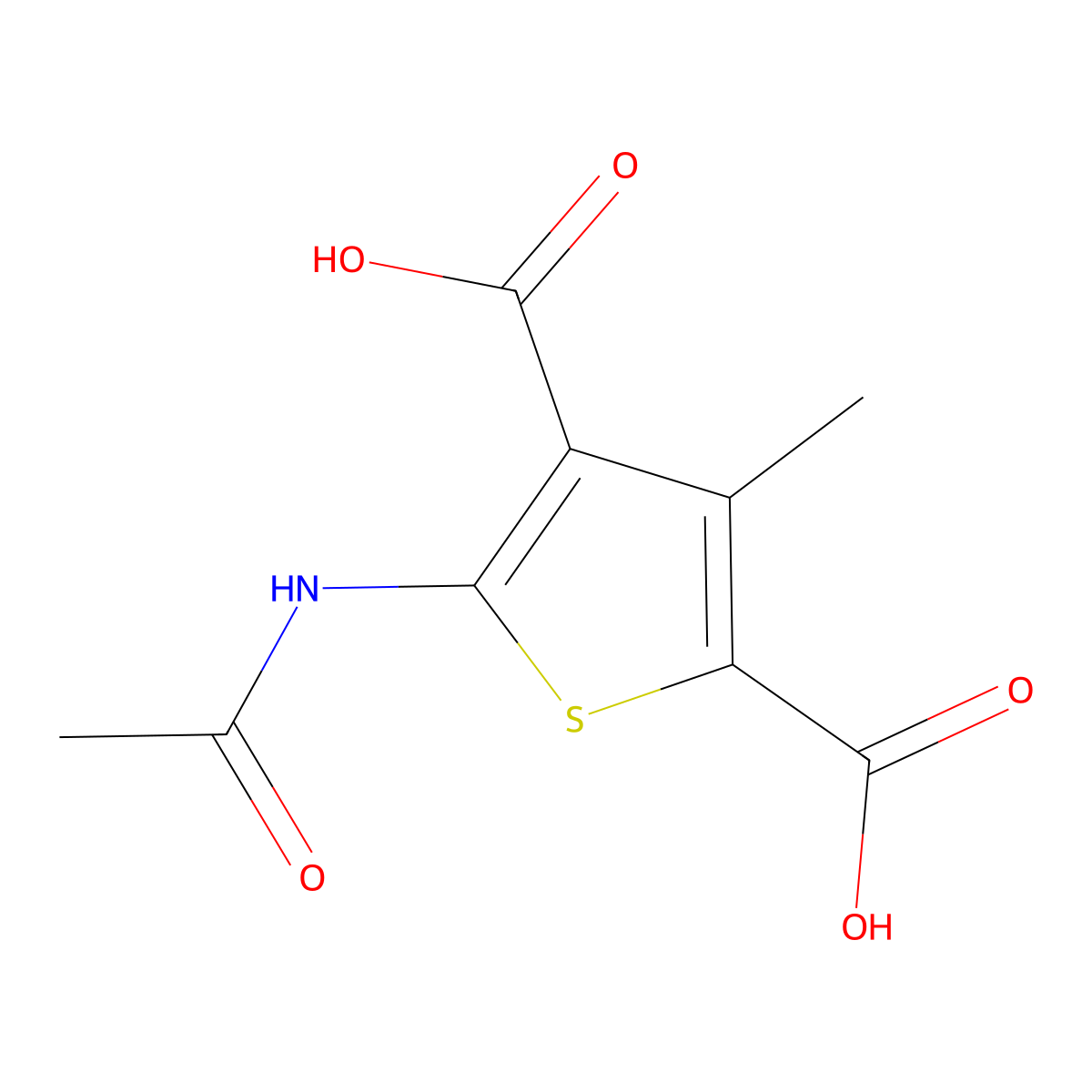 5-Acetamido-3-methylthiophene-2,4-dicarboxylic acid molecular structure, CAS 588684-13-3