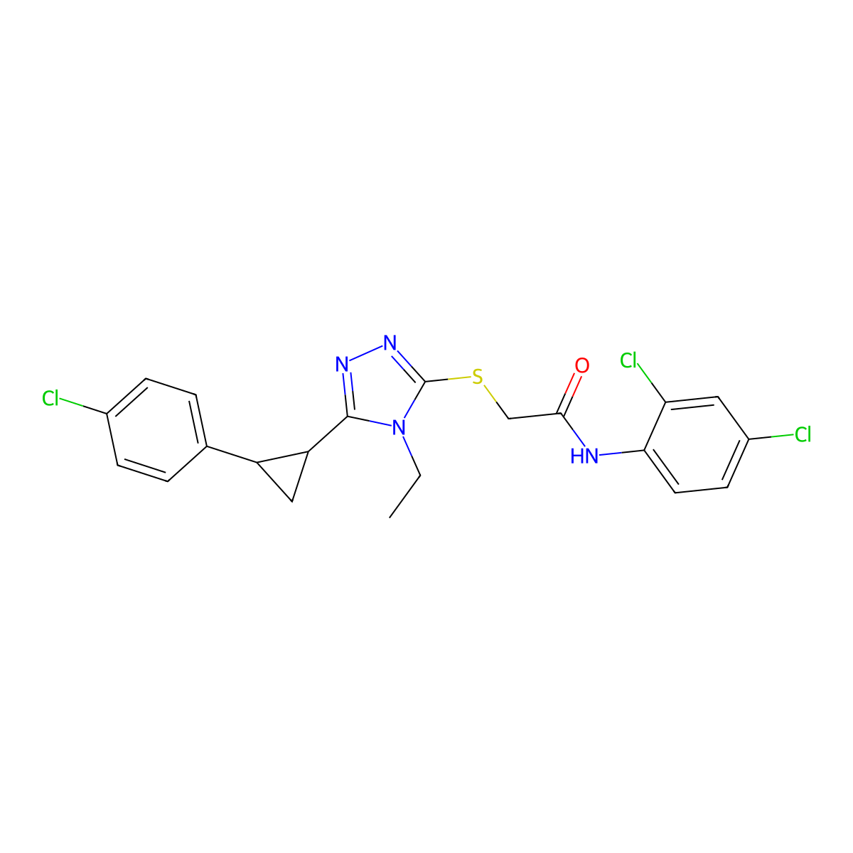 2-[[5-[2-(4-chlorophenyl)cyclopropyl]-4-ethyl-1,2,4-triazol-3-yl]sulfanyl]-N-(2,4-dichlorophenyl)acetamide molecular structure, CAS 588684-18-8