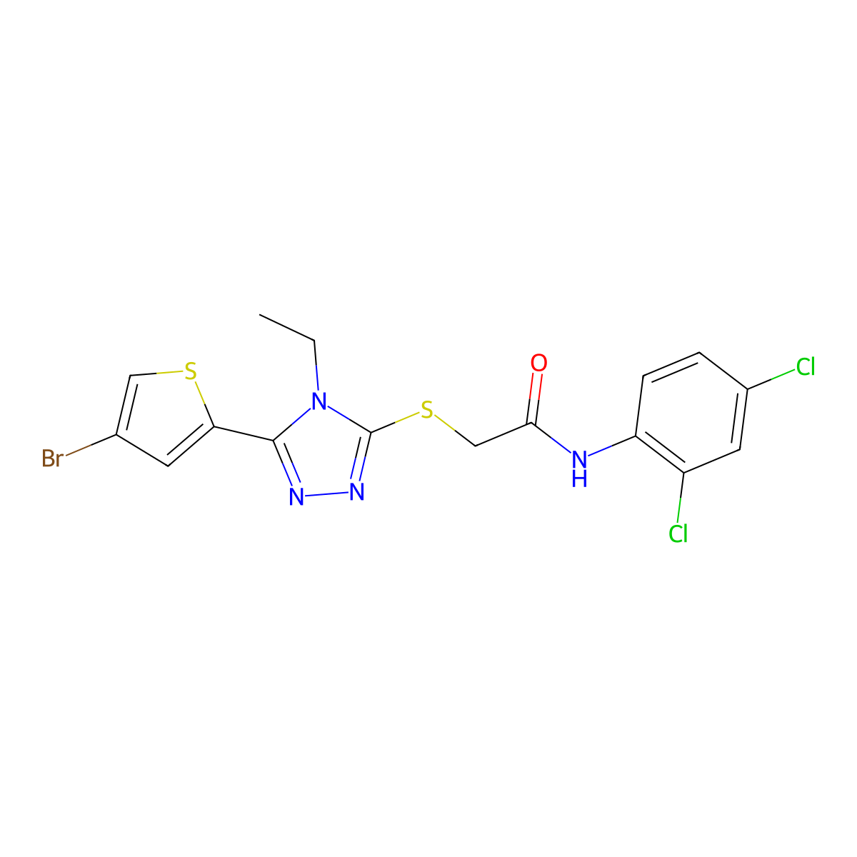 2-[[5-(4-bromothiophen-2-yl)-4-ethyl-1,2,4-triazol-3-yl]sulfanyl]-N-(2,4-dichlorophenyl)acetamide molecular structure, CAS 588684-19-9