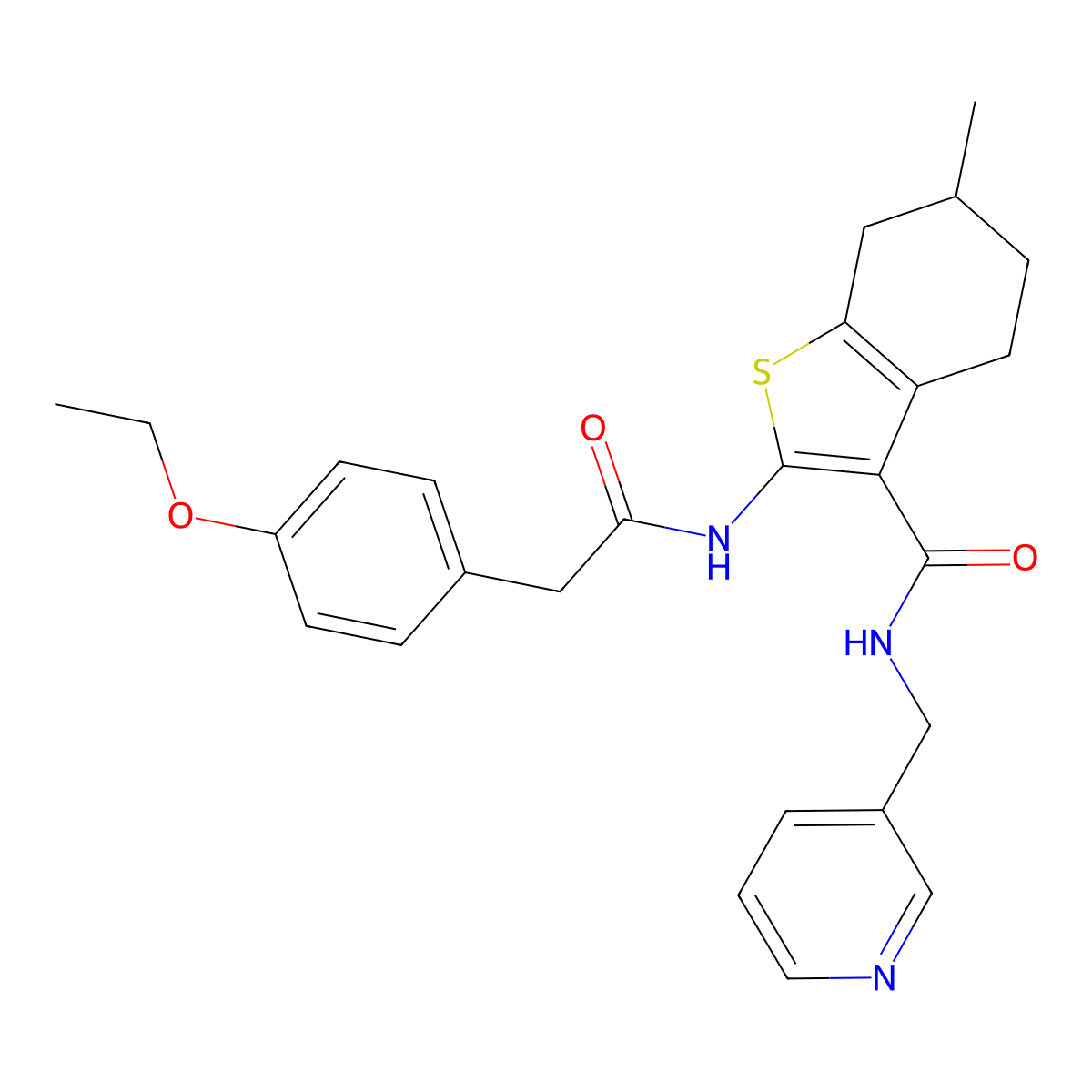 2-{[(4-ethoxyphenyl)acetyl]amino}-6-methyl-N-(pyridin-3-ylmethyl)-4,5,6,7-tetrahydro-1-benzothiophene-3-carboxamide molecular structure, CAS 588684-48-4