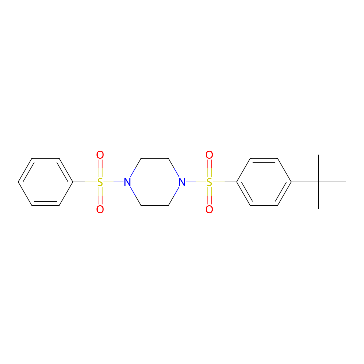 1-(Benzenesulfonyl)-4-(4-tert-butylphenyl)sulfonylpiperazine molecular structure, CAS 588684-59-7