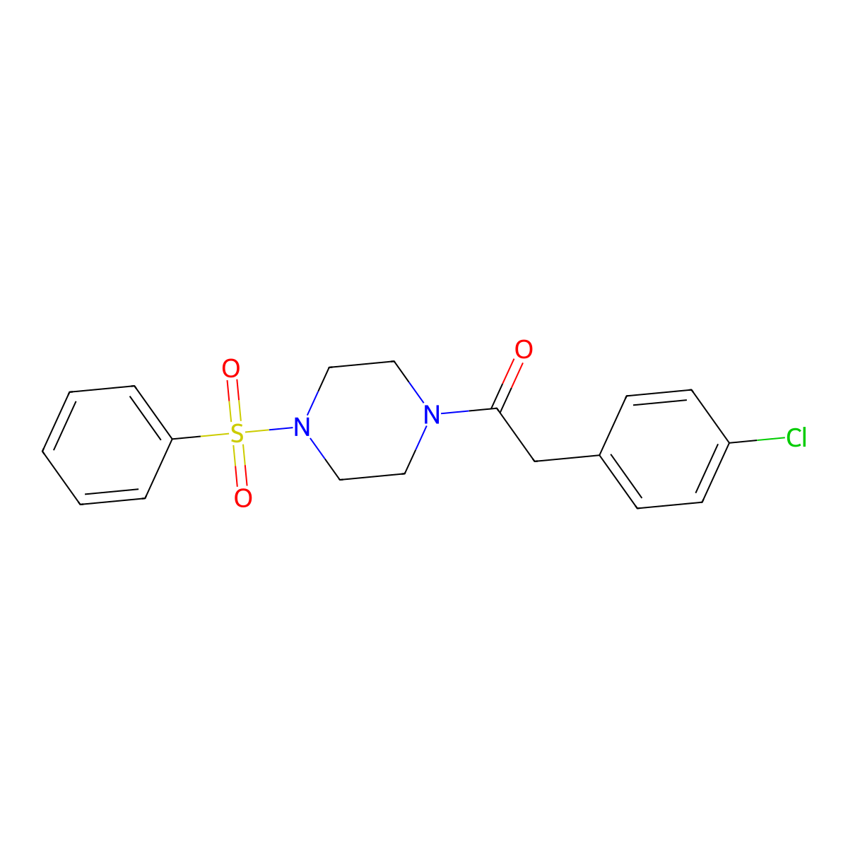 1-[4-(Benzenesulfonyl)piperazin-1-yl]-2-(4-chlorophenyl)ethanone molecular structure, CAS 588684-61-1