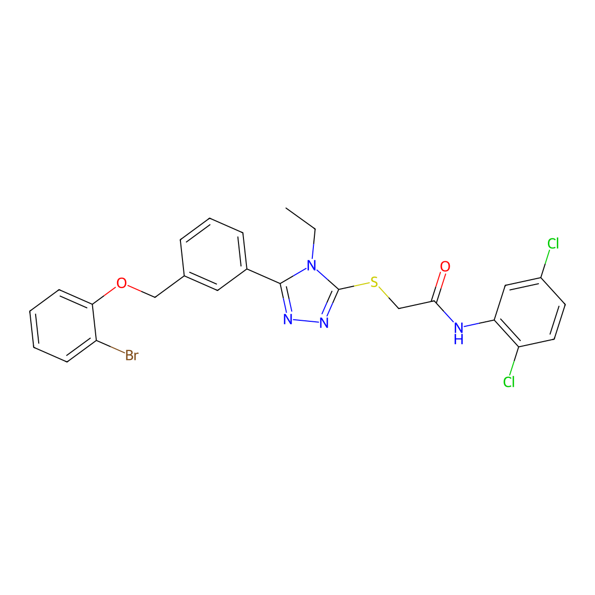 2-[[5-[3-[(2-bromophenoxy)methyl]phenyl]-4-ethyl-1,2,4-triazol-3-yl]sulfanyl]-N-(2,5-dichlorophenyl)acetamide molecular structure, CAS 588684-82-6