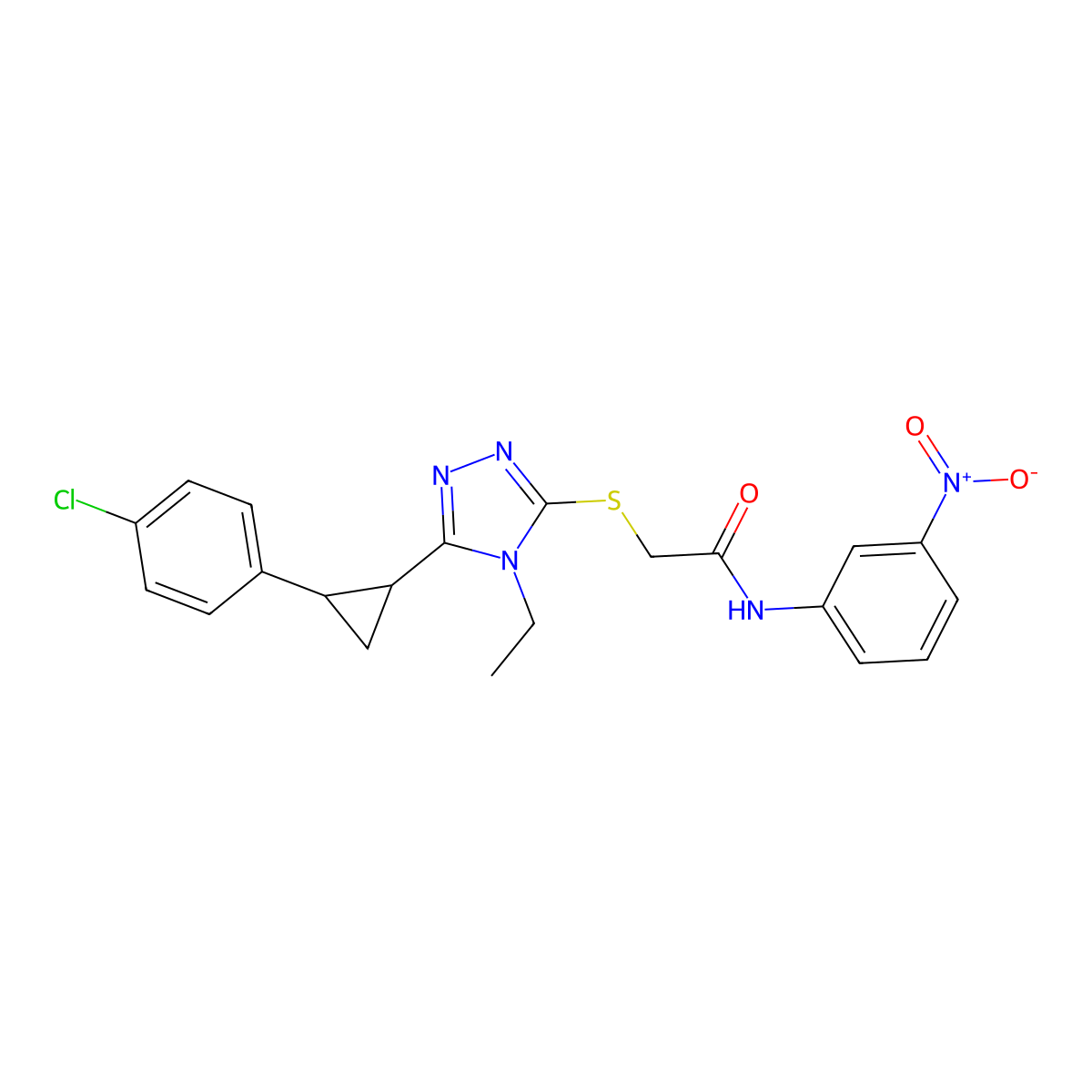 2-[[5-[2-(4-chlorophenyl)cyclopropyl]-4-ethyl-1,2,4-triazol-3-yl]sulfanyl]-N-(3-nitrophenyl)acetamide molecular structure, CAS 588684-90-6