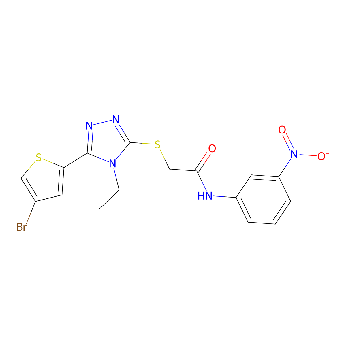2-[[5-(4-bromothiophen-2-yl)-4-ethyl-1,2,4-triazol-3-yl]sulfanyl]-N-(3-nitrophenyl)acetamide molecular structure, CAS 588684-91-7