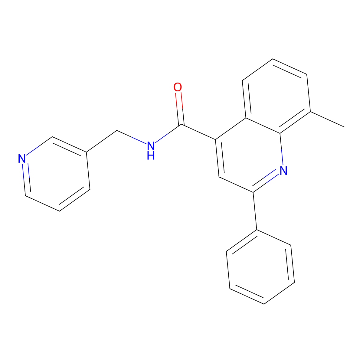 8-methyl-2-phenyl-N-(pyridin-3-ylmethyl)quinoline-4-carboxamide molecular structure, CAS 588685-04-5