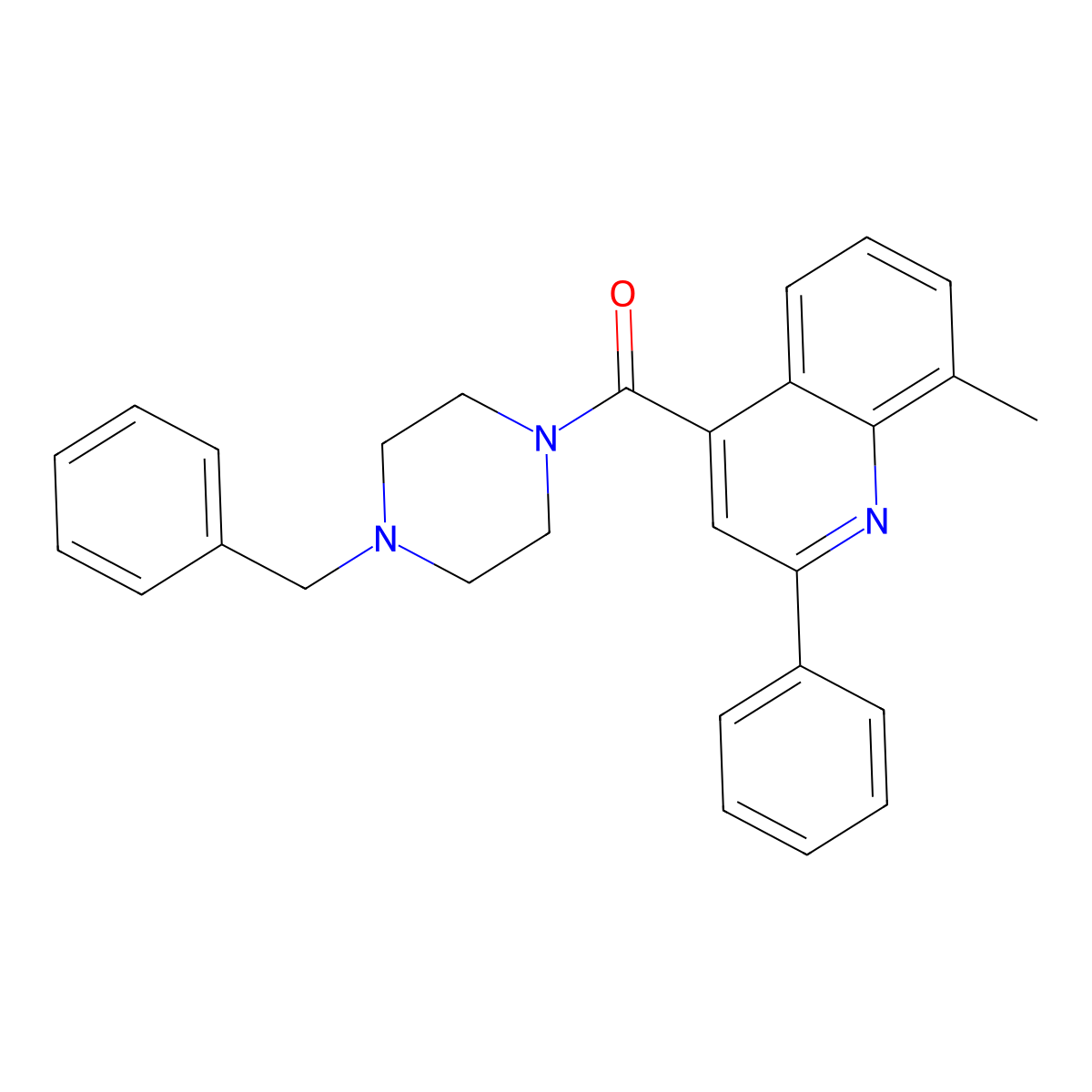 (4-Benzylpiperazin-1-yl)-(8-methyl-2-phenylquinolin-4-yl)methanone molecular structure, CAS 588685-11-4