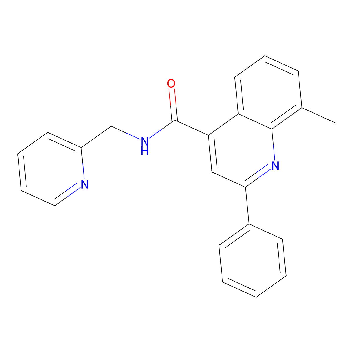8-methyl-2-phenyl-N-(pyridin-2-ylmethyl)quinoline-4-carboxamide molecular structure, CAS 588685-12-5