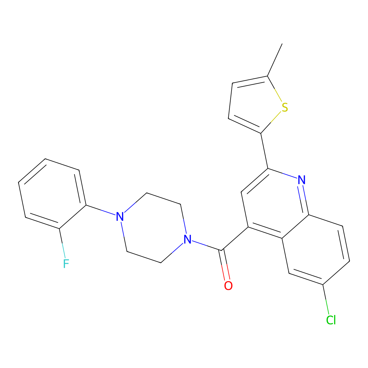 [6-Chloro-2-(5-methylthiophen-2-yl)quinolin-4-yl]-[4-(2-fluorophenyl)piperazin-1-yl]methanone molecular structure, CAS 588685-27-2