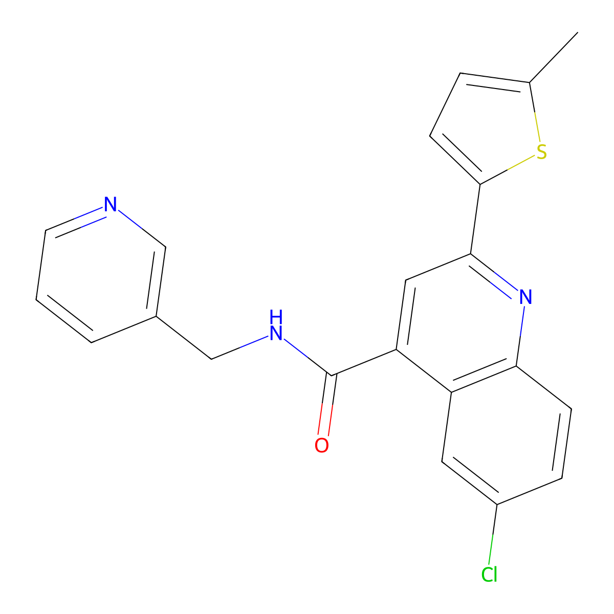 6-chloro-2-(5-methylthiophen-2-yl)-N-(pyridin-3-ylmethyl)quinoline-4-carboxamide molecular structure, CAS 588685-30-7