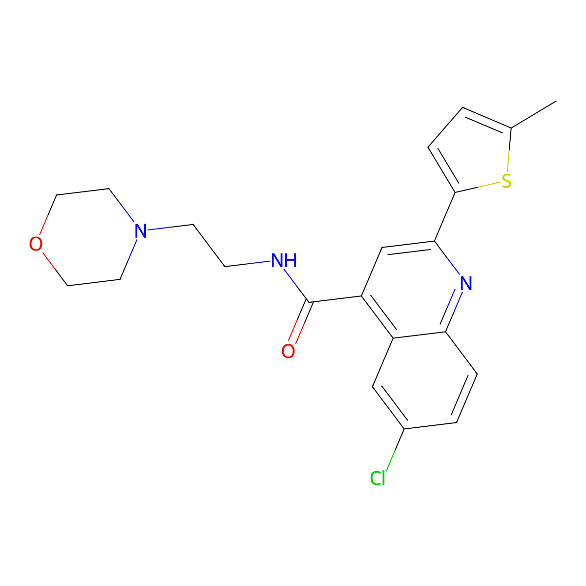 6-chloro-2-(5-methylthiophen-2-yl)-N-(2-morpholin-4-ylethyl)quinoline-4-carboxamide molecular structure, CAS 588685-32-9