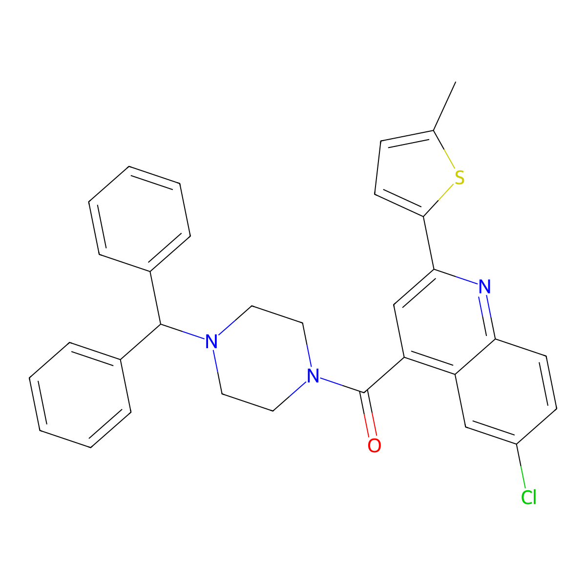 (4-Benzhydrylpiperazin-1-yl)-[6-chloro-2-(5-methylthiophen-2-yl)quinolin-4-yl]methanone molecular structure, CAS 588685-33-0