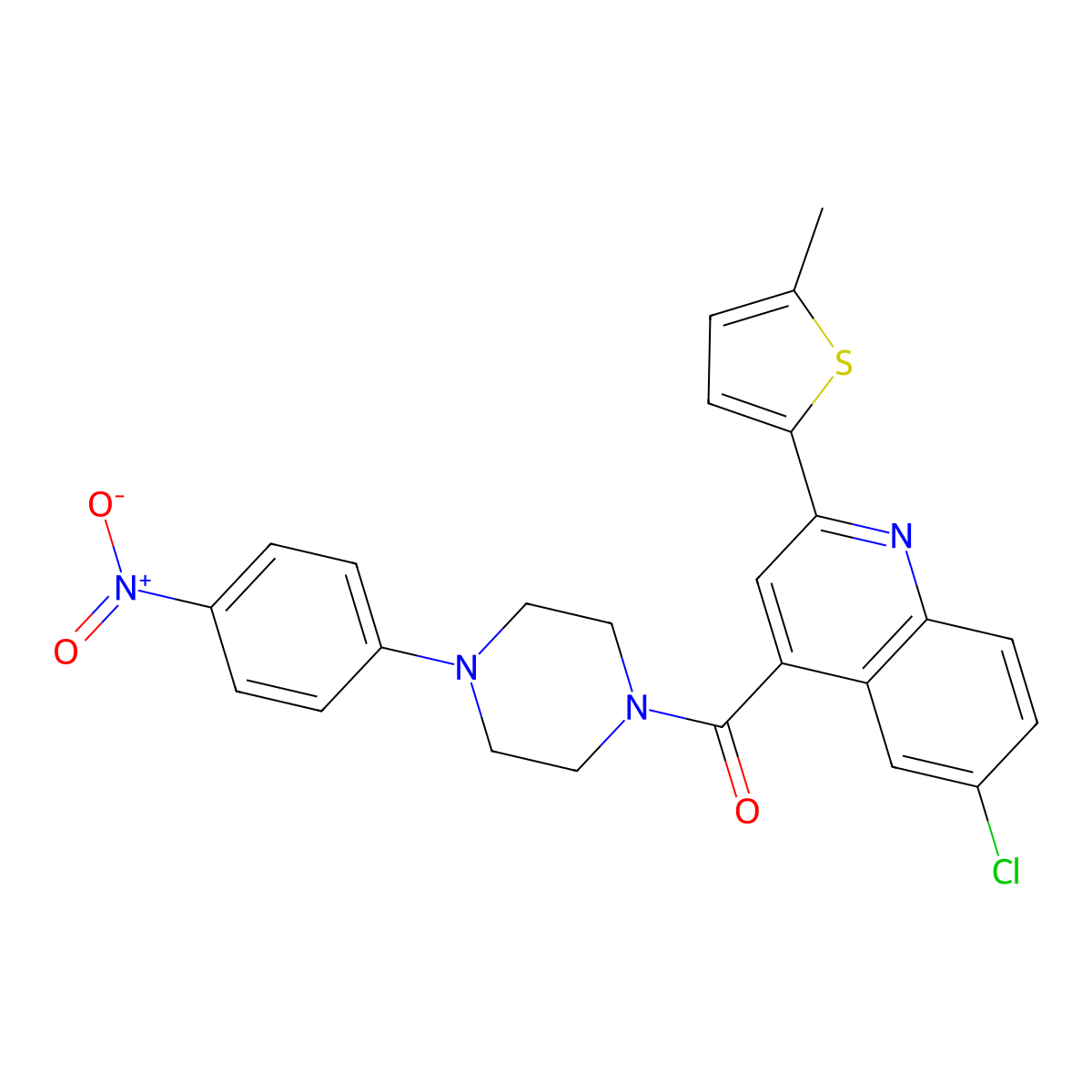 [6-Chloro-2-(5-methylthiophen-2-yl)quinolin-4-yl]-[4-(4-nitrophenyl)piperazin-1-yl]methanone molecular structure, CAS 588685-37-4