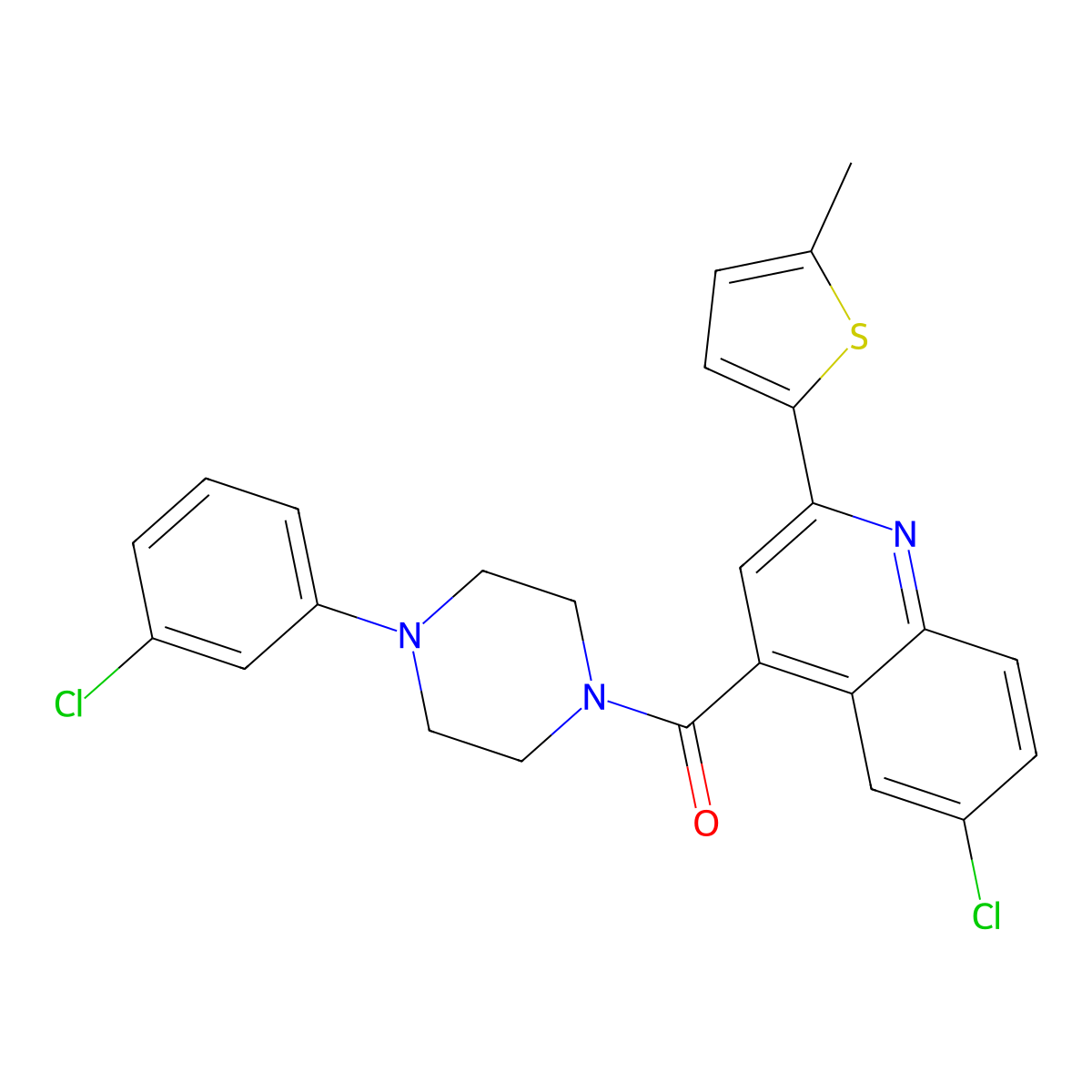 [6-Chloro-2-(5-methylthiophen-2-yl)quinolin-4-yl]-[4-(3-chlorophenyl)piperazin-1-yl]methanone molecular structure, CAS 588685-38-5