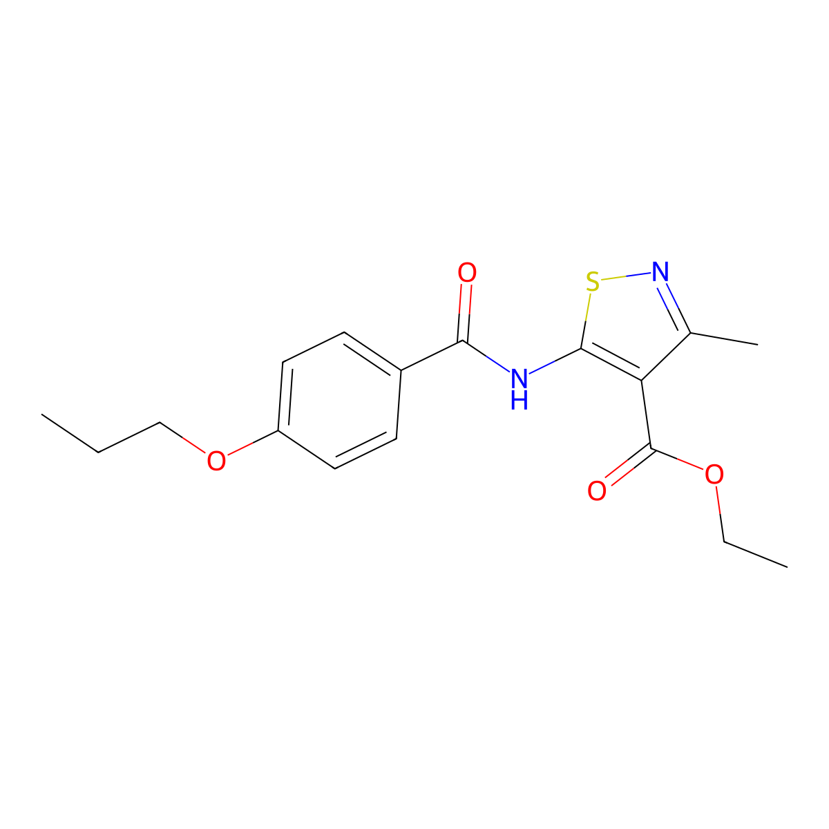 Ethyl 3-methyl-5-[(4-propoxyphenyl)carbonylamino]isothiazole-4-carboxylate molecular structure, CAS 588685-42-1