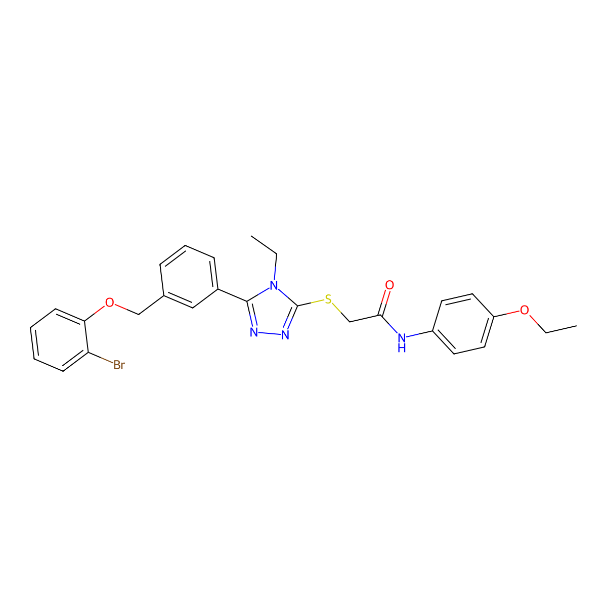 2-[[5-[3-[(2-bromophenoxy)methyl]phenyl]-4-ethyl-1,2,4-triazol-3-yl]sulfanyl]-N-(4-ethoxyphenyl)acetamide molecular structure, CAS 588685-68-1