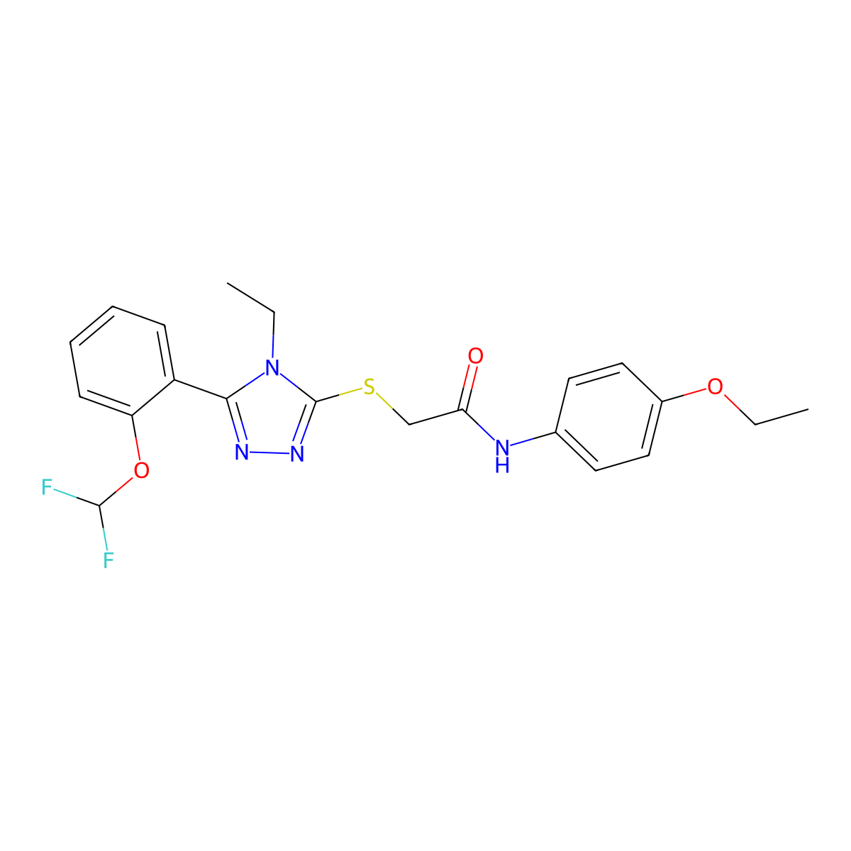2-[[5-[2-(difluoromethoxy)phenyl]-4-ethyl-1,2,4-triazol-3-yl]sulfanyl]-N-(4-ethoxyphenyl)acetamide molecular structure, CAS 588685-72-7