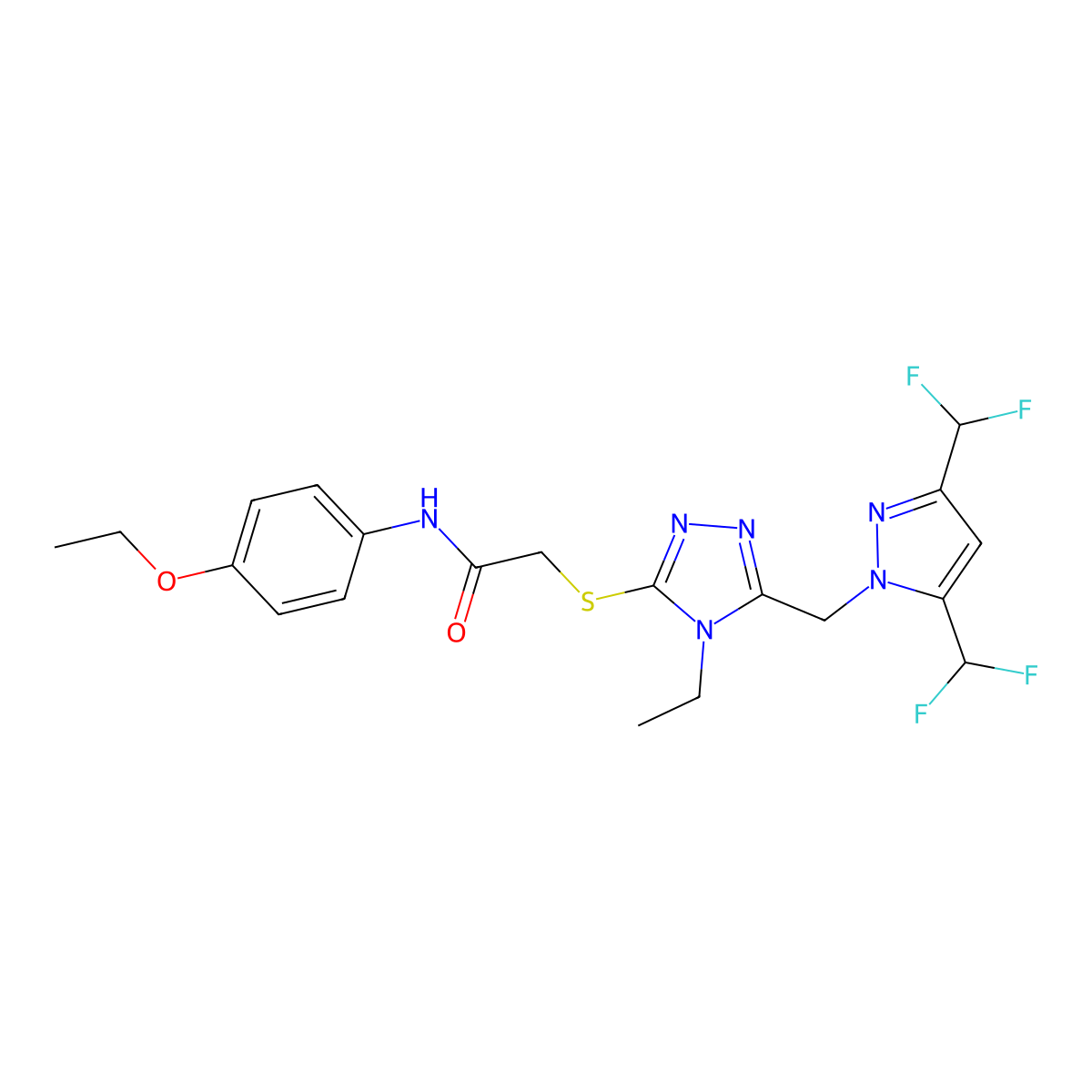 2-[[5-[[3,5-bis(difluoromethyl)pyrazol-1-yl]methyl]-4-ethyl-1,2,4-triazol-3-yl]sulfanyl]-N-(4-ethoxyphenyl)acetamide molecular structure, CAS 588685-73-8