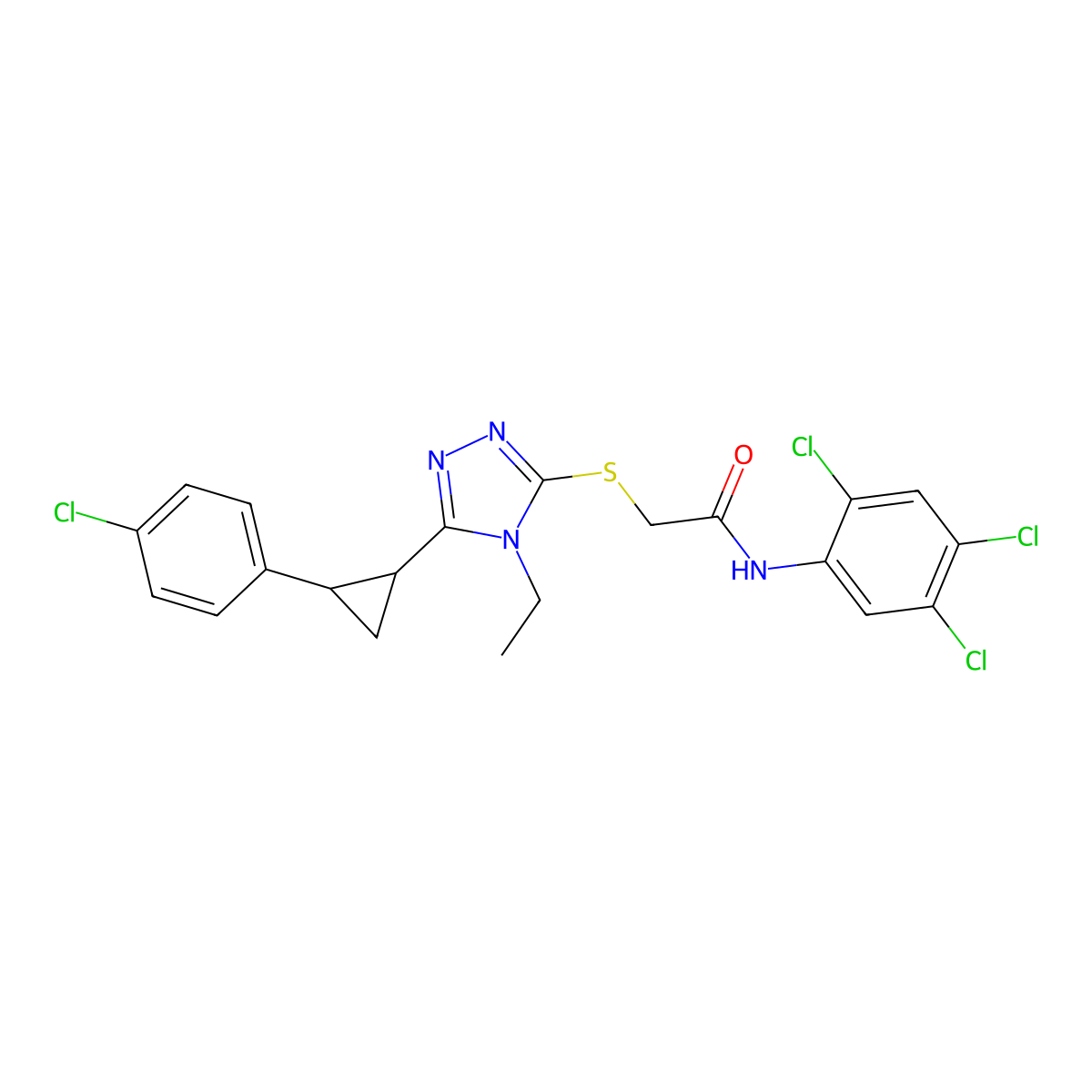2-[[5-[2-(4-chlorophenyl)cyclopropyl]-4-ethyl-1,2,4-triazol-3-yl]sulfanyl]-N-(2,4,5-trichlorophenyl)acetamide molecular structure, CAS 588685-77-2