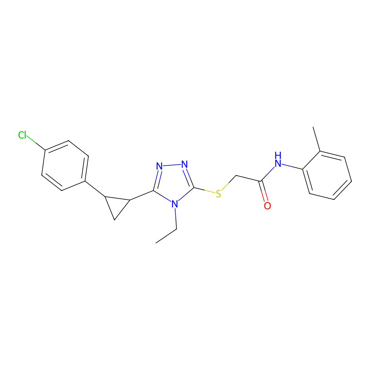 2-({5-[2-(4-chlorophenyl)cyclopropyl]-4-ethyl-4H-1,2,4-triazol-3-yl}sulfanyl)-N-(2-methylphenyl)acetamide molecular structure, CAS 588686-03-7