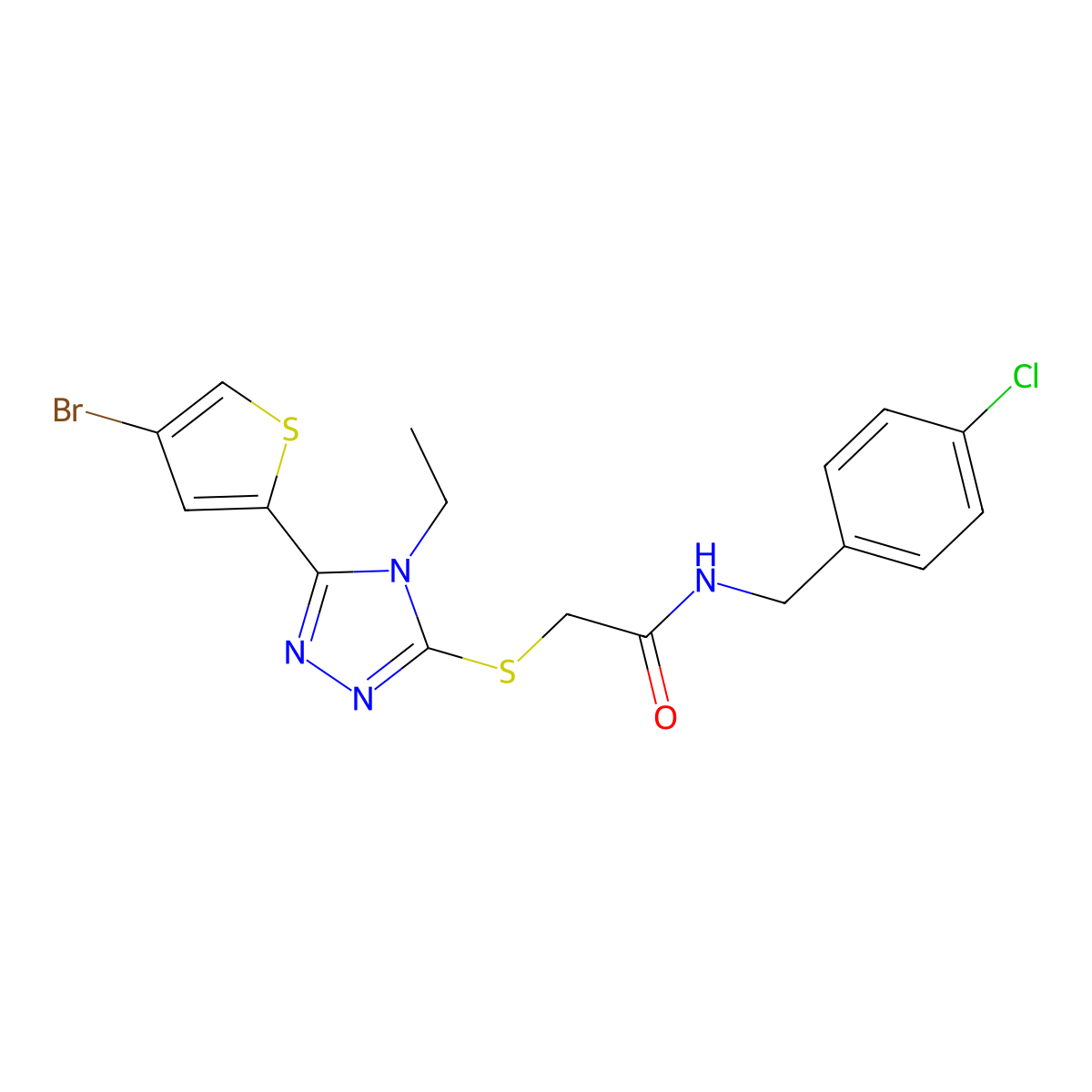 2-[[5-(4-bromothiophen-2-yl)-4-ethyl-1,2,4-triazol-3-yl]sulfanyl]-N-[(4-chlorophenyl)methyl]acetamide molecular structure, CAS 588686-20-8