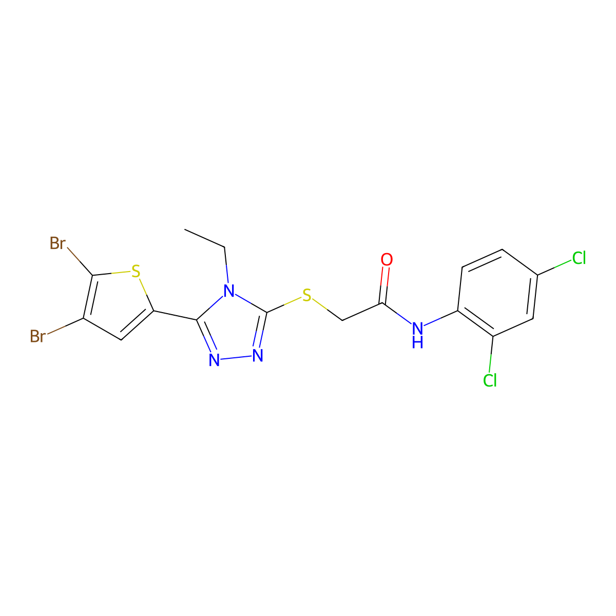2-[[5-(4,5-dibromothiophen-2-yl)-4-ethyl-1,2,4-triazol-3-yl]sulfanyl]-N-(2,4-dichlorophenyl)acetamide molecular structure, CAS 588686-22-0