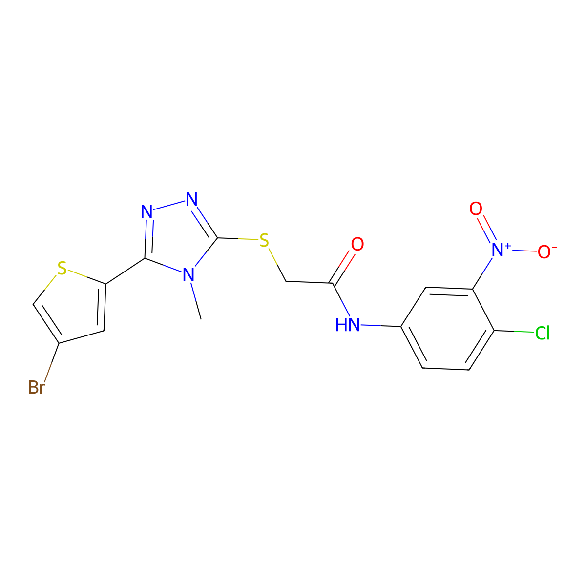 2-[[5-(4-bromothiophen-2-yl)-4-methyl-1,2,4-triazol-3-yl]sulfanyl]-N-(4-chloro-3-nitrophenyl)acetamide molecular structure, CAS 588686-25-3