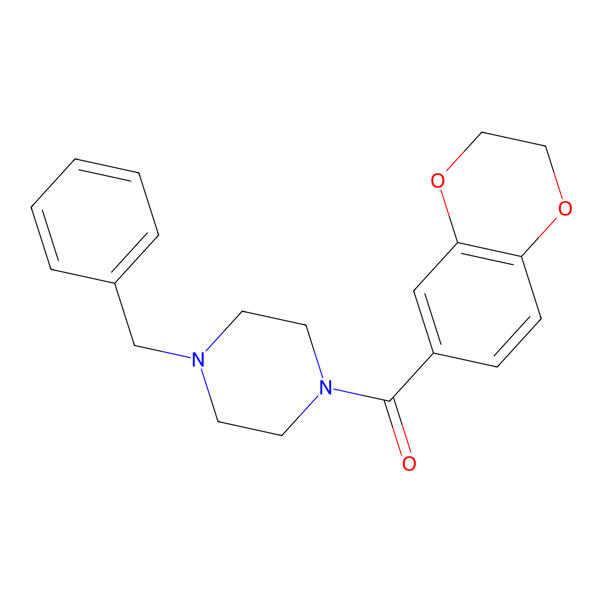 (4-Benzylpiperazin-1-yl)-(2,3-dihydro-1,4-benzodioxin-6-yl)methanone molecular structure, CAS 588686-53-7