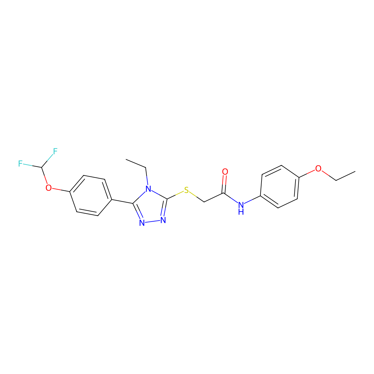 2-[[5-[4-(difluoromethoxy)phenyl]-4-ethyl-1,2,4-triazol-3-yl]sulfanyl]-N-(4-ethoxyphenyl)acetamide molecular structure, CAS 588687-01-8